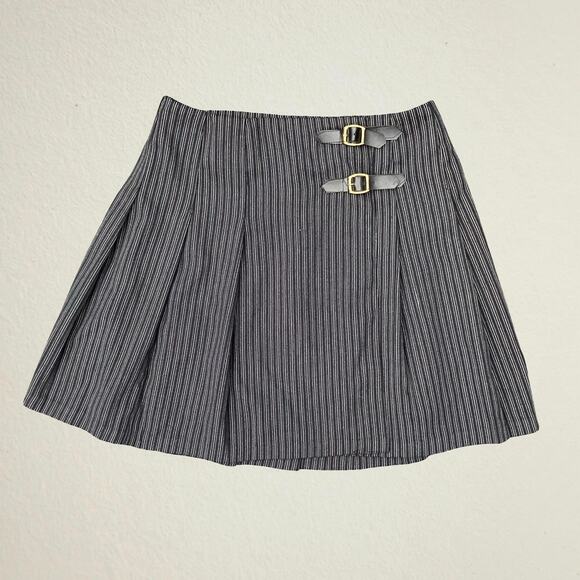 Vintage gray buckle pleated striped miniskirt schoolgirl preppy Contempo Casuals - Picture 1 of 8